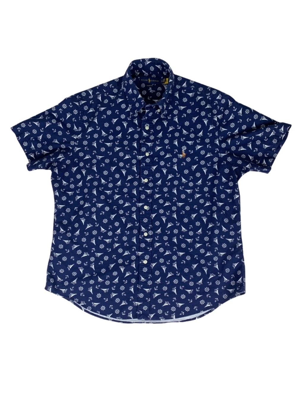 Polo Ralph Lauren Navy Blue Nautical Short-Sleeve Button-Down Shirt L Preppy